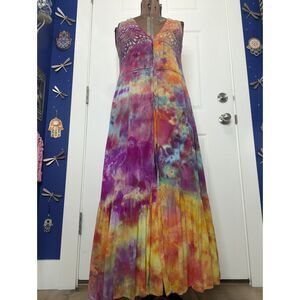 Free People Women's Sleeveless Boho Maxi Duster Kimono Vest Custom Tie Dye OS